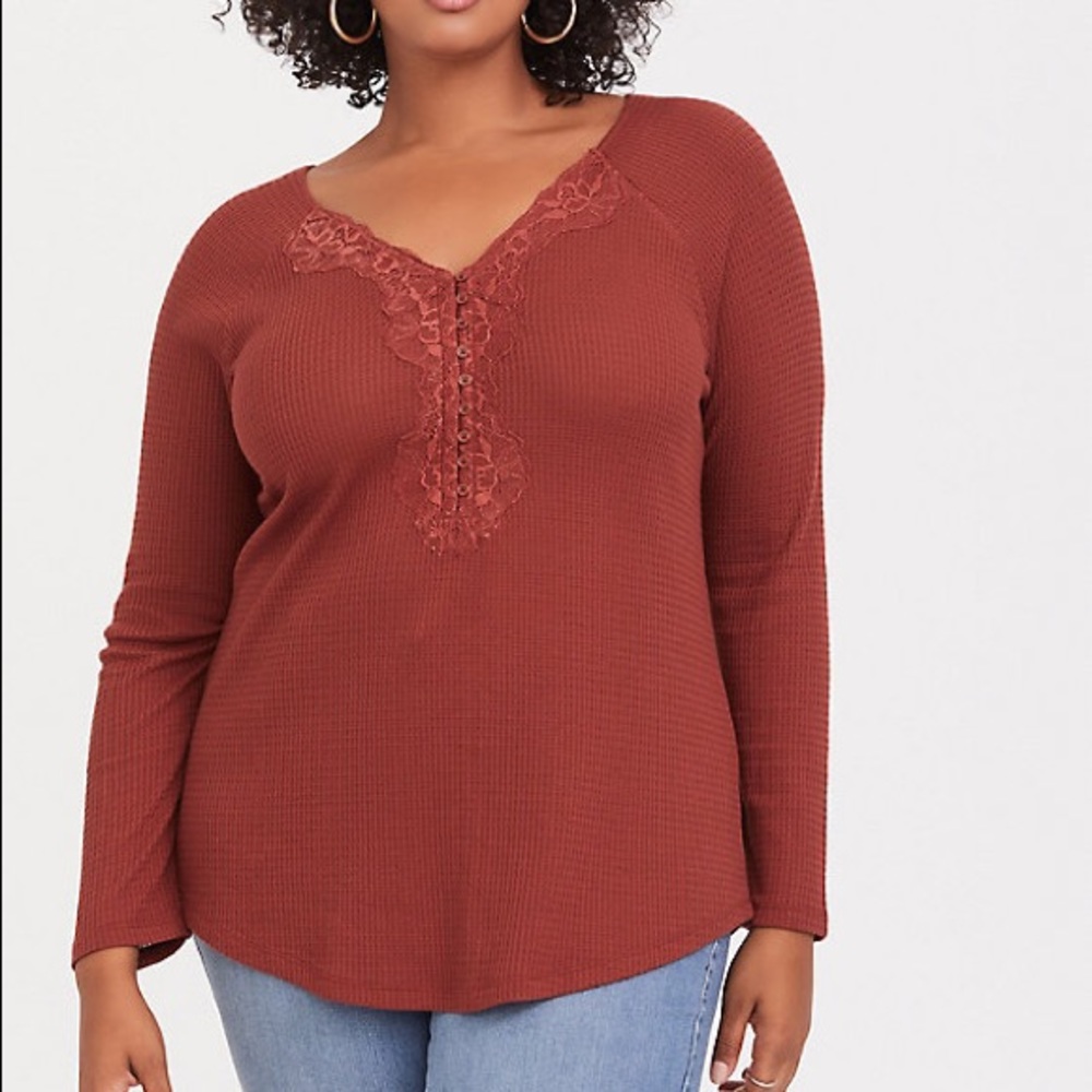 Women's Rust Lace-Trim Top